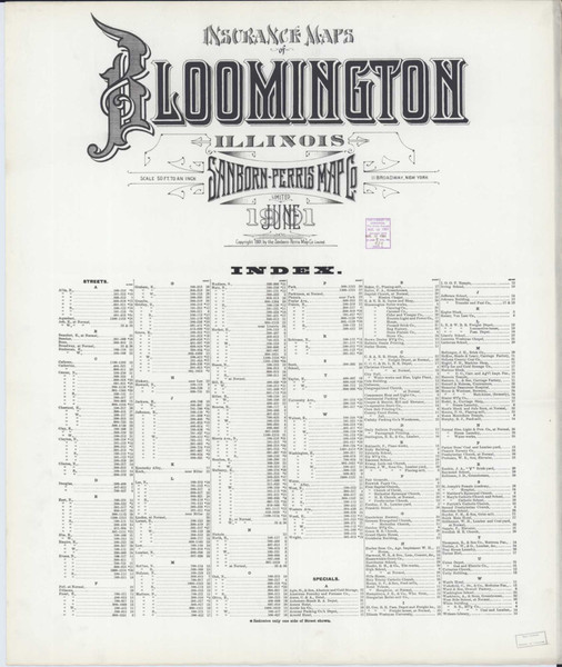Bloomington Illinois 1901 - Fire Insurance Index - Old Map Reprint