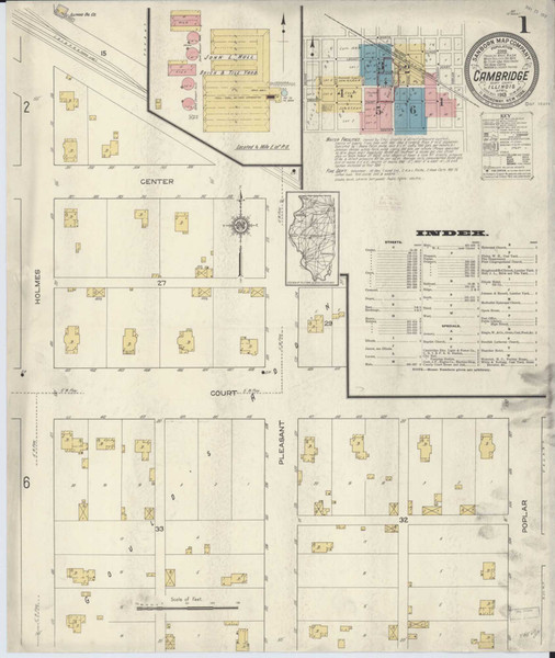 Cambridge Illinois 1913 - Fire Insurance Index - Old Map Reprint