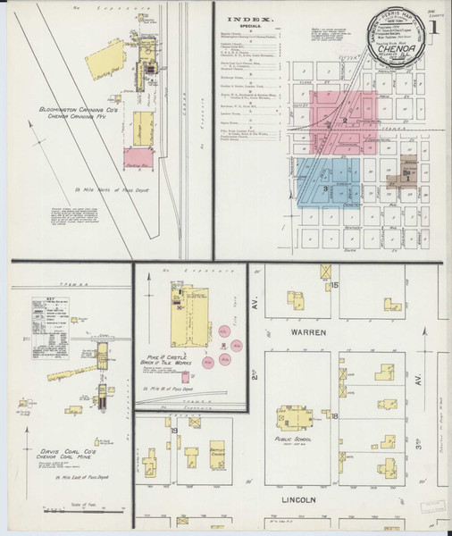 Chenoa Illinois 1892 - Fire Insurance Index - Old Map Reprint