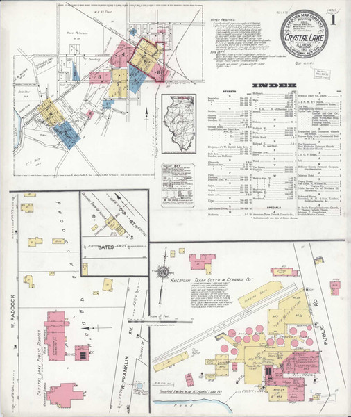 Crystal Lake Illinois 1921 - Fire Insurance Index - Old Map Reprint