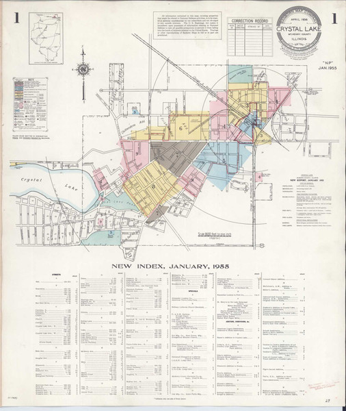 Crystal Lake Illinois 1955 - Fire Insurance Index - Old Map Reprint