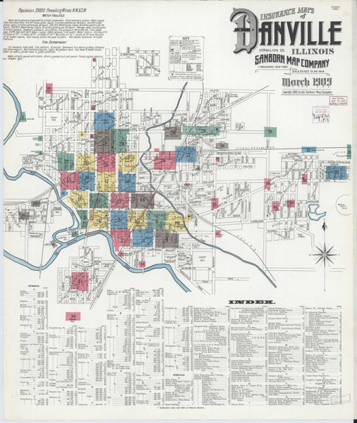 Danville Illinois 1909 - Fire Insurance Index - Old Map Reprint