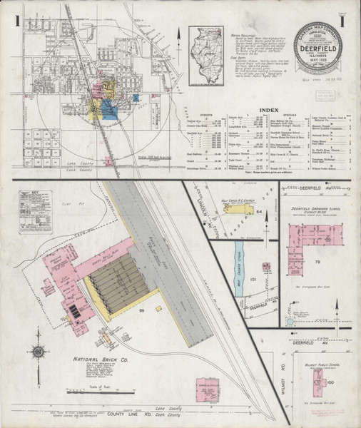 Deerfield Illinois 1929 - Fire Insurance Index - Old Map Reprint