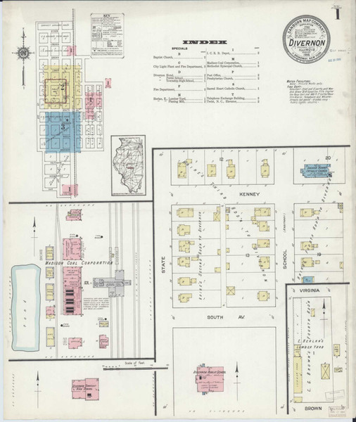 Divernon Illinois 1914 - Fire Insurance Index - Old Map Reprint