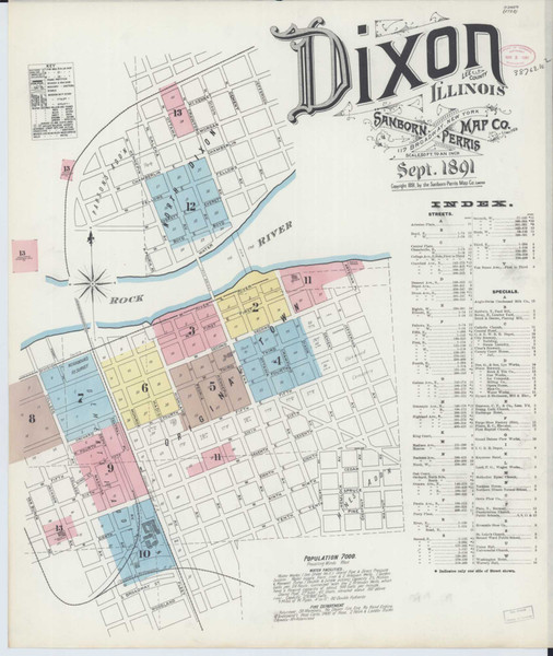 Dixon Illinois 1891 - Fire Insurance Index - Old Map Reprint