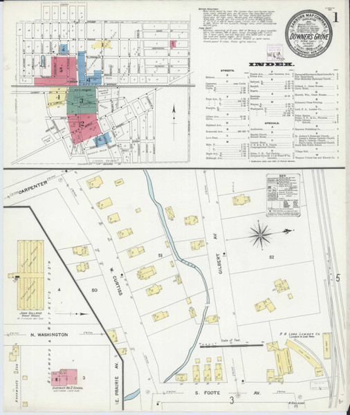 Downers Grove Illinois 1909 - Fire Insurance Index - Old Map Reprint