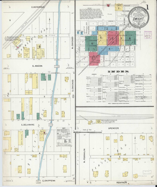 Dwight Illinois 1907 - Fire Insurance Index - Old Map Reprint