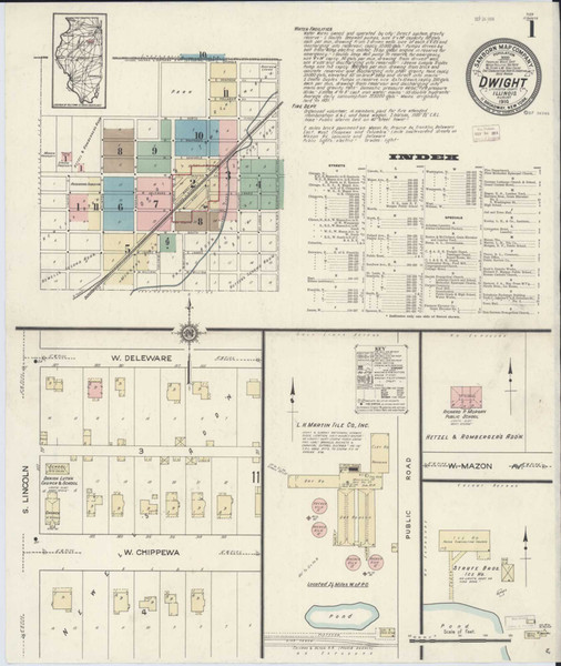 Dwight Illinois 1914 - Fire Insurance Index - Old Map Reprint