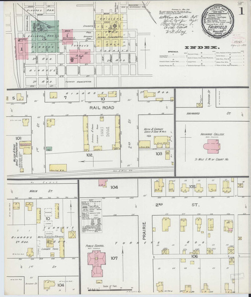 Fairfield Illinois 1893 - Fire Insurance Index - Old Map Reprint