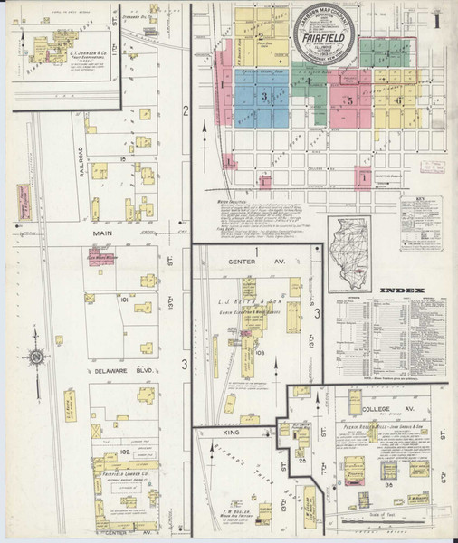 Fairfield Illinois 1913 - Fire Insurance Index - Old Map Reprint