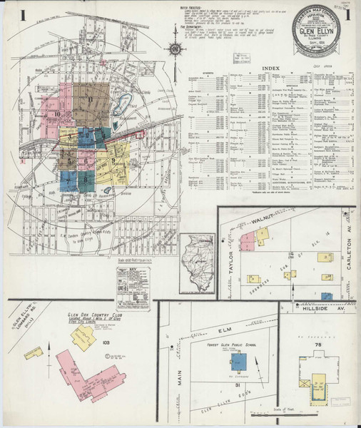 Glen Ellyn Illinois 1924 - Fire Insurance Index - Old Map Reprint