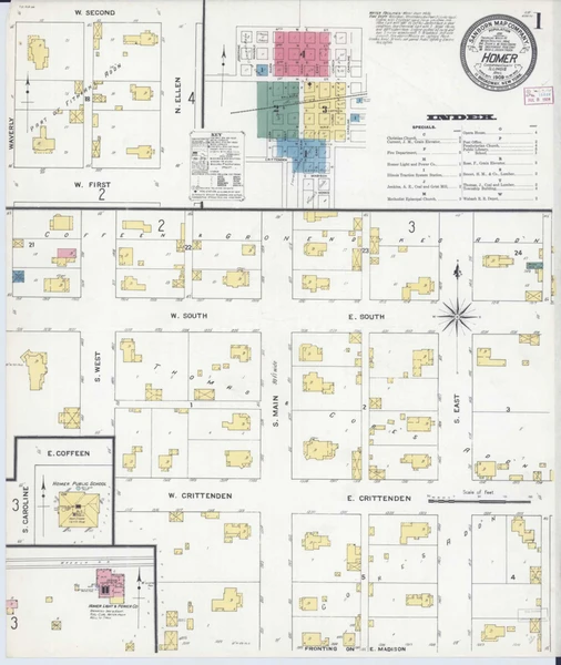 Homer Illinois 1909 - Fire Insurance Index - Old Map Reprint