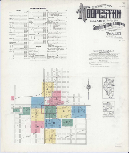 Hoopeston Illinois 1913 - Fire Insurance Index - Old Map Reprint