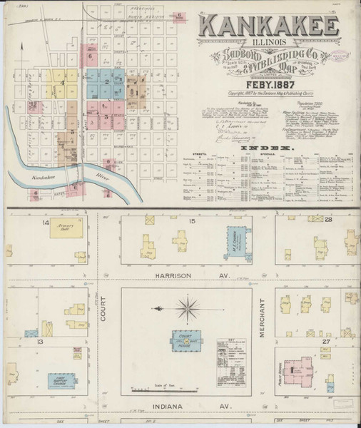 Kankakee Illinois 1887 - Fire Insurance Index - Old Map Reprint