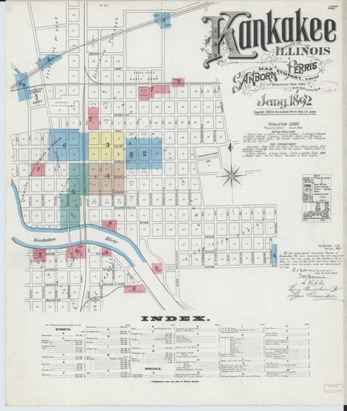 Kankakee Illinois 1892 - Fire Insurance Index - Old Map Reprint