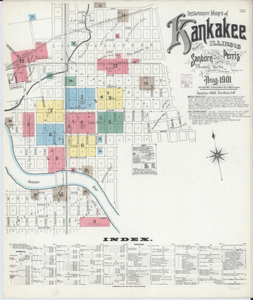 Kankakee Illinois 1901 - Fire Insurance Index - Old Map Reprint