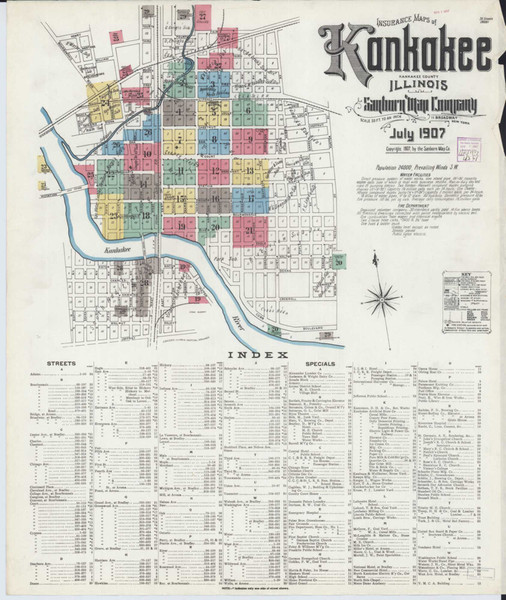 Kankakee Illinois 1907 - Fire Insurance Index - Old Map Reprint