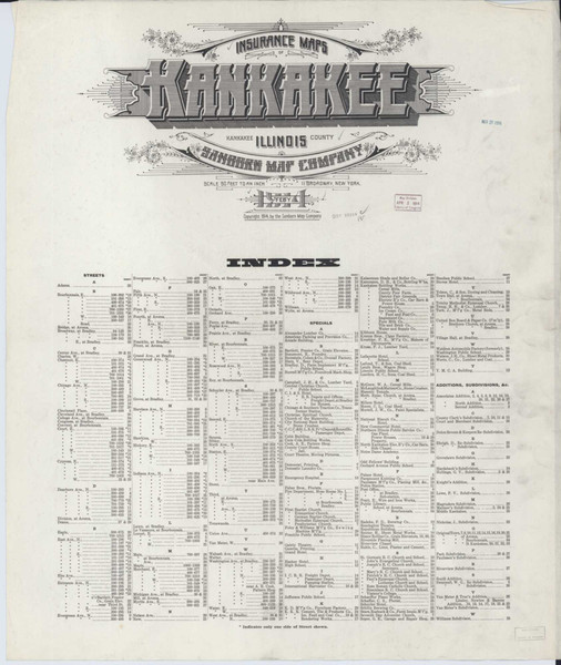 Kankakee Illinois 1914 - Fire Insurance Index - Old Map Reprint