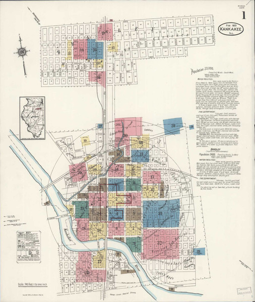 Kankakee Illinois 1925 - Fire Insurance Index - Old Map Reprint
