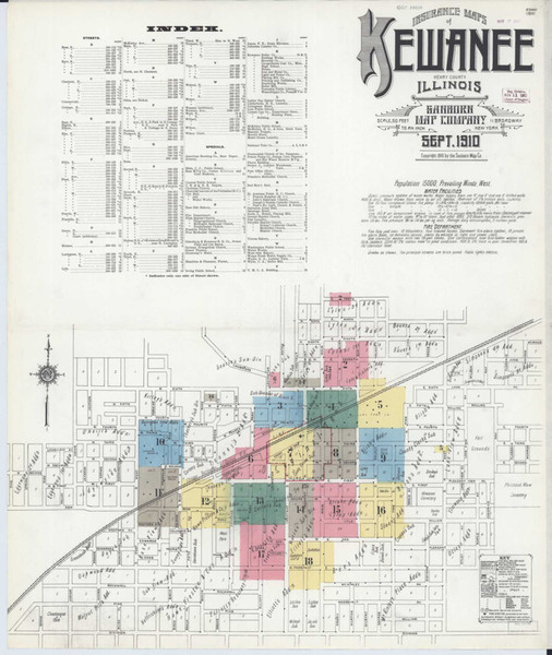 Kewanee Illinois 1910 - Fire Insurance Index - Old Map Reprint
