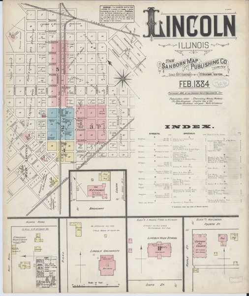 Lincoln Illinois 1884 - Fire Insurance Index - Old Map Reprint