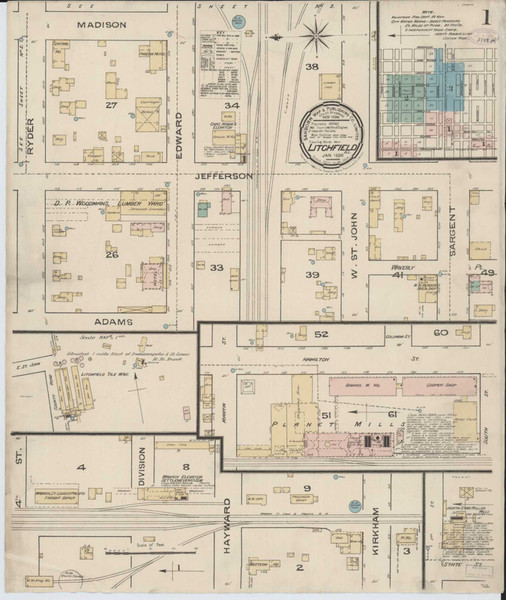 Litchfield Illinois 1886 - Fire Insurance Index - Old Map Reprint