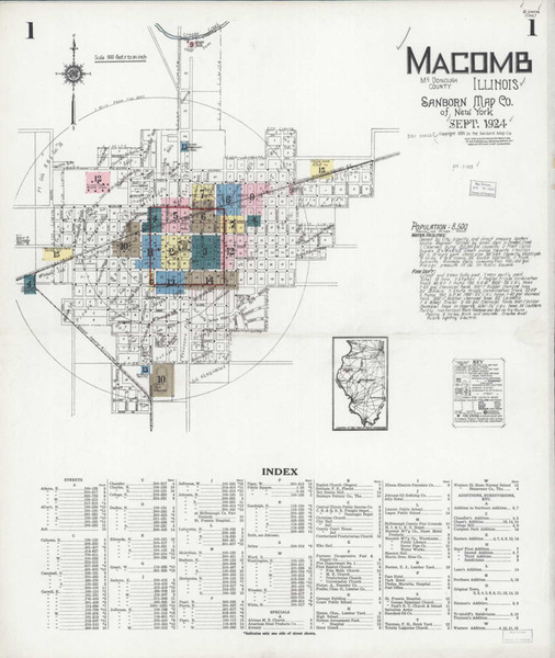 Macomb Illinois 1924 - Fire Insurance Index - Old Map Reprint