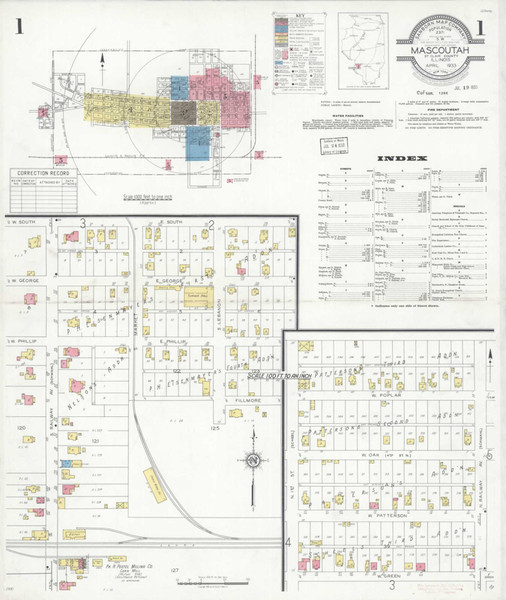 Mascoutah Illinois 1933 - Fire Insurance Index - Old Map Reprint