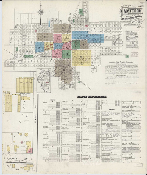 Mattoon Illinois 1915 - Fire Insurance Index - Old Map Reprint
