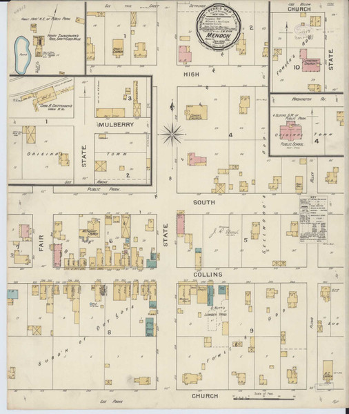 Mendon Illinois 1893 - Fire Insurance Index - Old Map Reprint