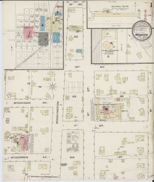 Mendota Illinois 1885 - Fire Insurance Index - Old Map Reprint
