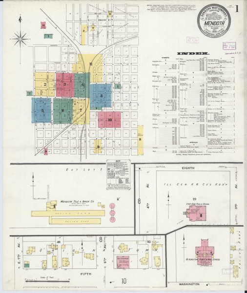 Mendota Illinois 1909 - Fire Insurance Index - Old Map Reprint