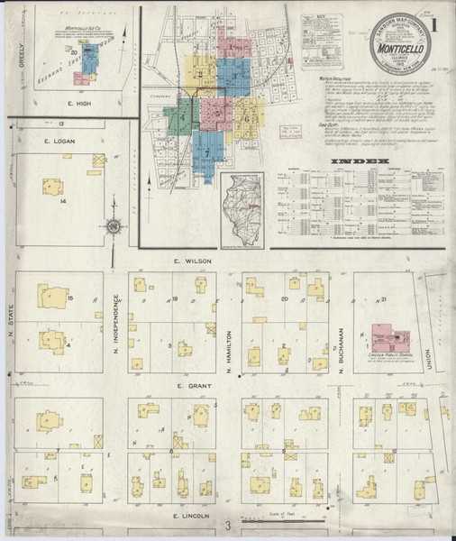 Monticello Illinois 1915 - Fire Insurance Index - Old Map Reprint