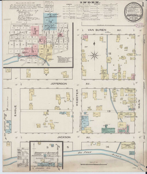 Naperville Illinois 1886 - Fire Insurance Index - Old Map Reprint