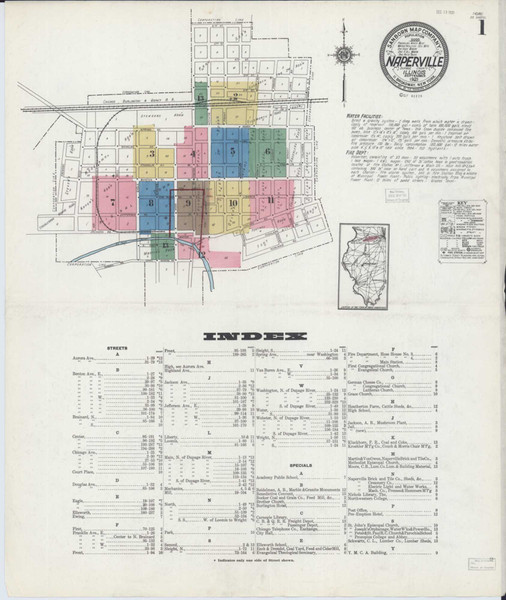 Naperville Illinois 1921 - Fire Insurance Index - Old Map Reprint