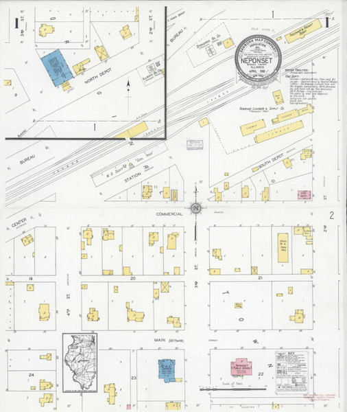 Neponset Illinois 1928 - Fire Insurance Index - Old Map Reprint