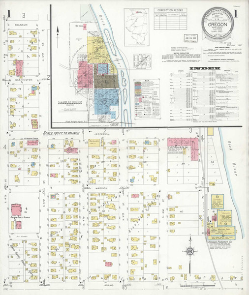 Oregon Illinois 1933 - Fire Insurance Index - Old Map Reprint