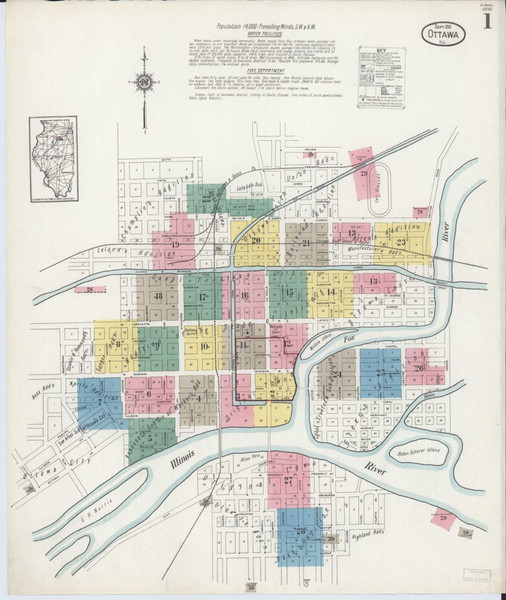 Ottawa Illinois 1913 - Fire Insurance Index - Old Map Reprint