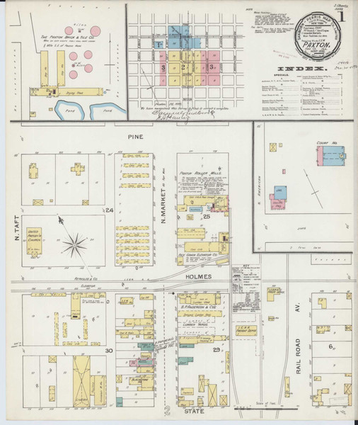 Paxton Illinois 1892 - Fire Insurance Index - Old Map Reprint