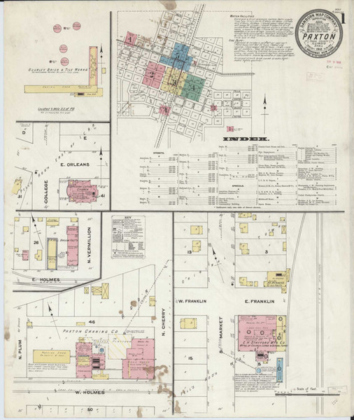 Paxton Illinois 1910 - Fire Insurance Index - Old Map Reprint