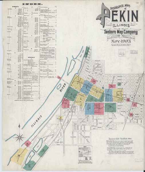 Pekin Illinois 1903 - Fire Insurance Index - Old Map Reprint