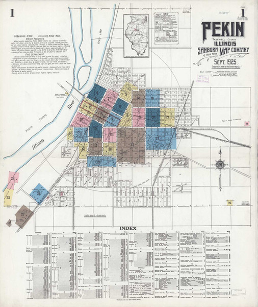 Pekin Illinois 1925 - Fire Insurance Index - Old Map Reprint