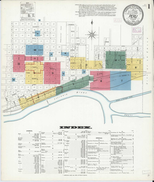 Peru Illinois 1909 - Fire Insurance Index - Old Map Reprint