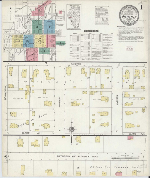 Pittsfield Illinois 1913 - Fire Insurance Index - Old Map Reprint