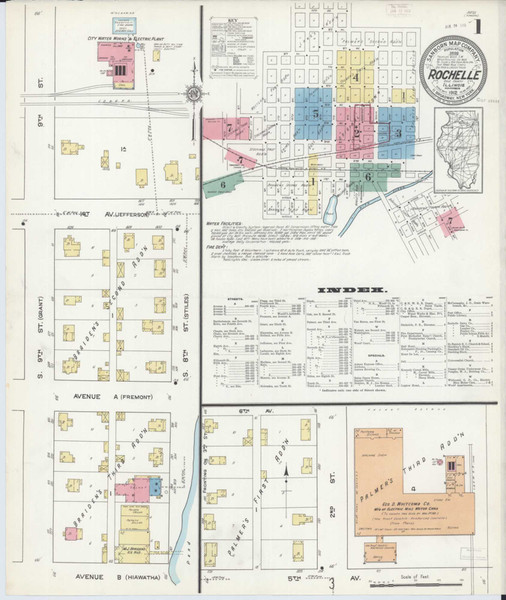 Rochelle Illinois 1912 - Fire Insurance Index - Old Map Reprint
