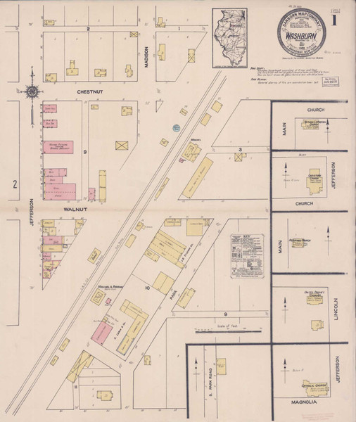 Washburn Illinois 1922 - Fire Insurance Index - Old Map Reprint
