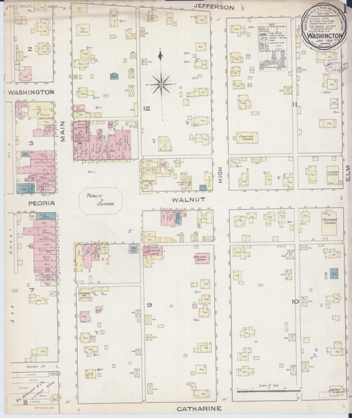 Washington Illinois 1886 - Fire Insurance Index - Old Map Reprint