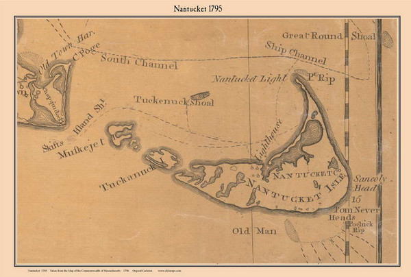 Nantucket 1795 Osgood Carleton - Old Map Reprint