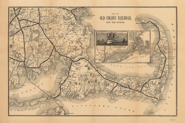 Cape Cod 1888 Old Colony RR - Old Map Custom Print CC-All
