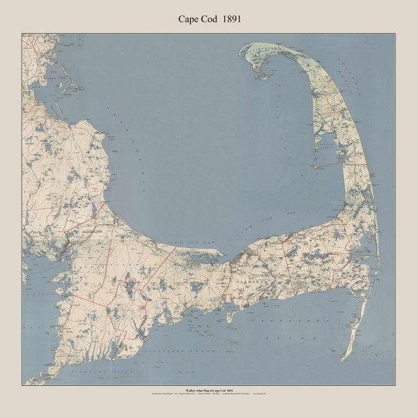 Cape Cod 1891 Walker Square (Blue Water) - Old Map Custom Print